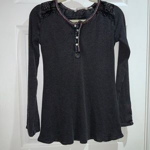 Soft surroundings thermal shirt Sz XS quarter button velvet & embroidered